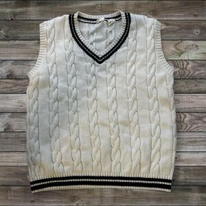 Levi's Cream Cable-Knit V-Neck Sweater Vest with Black Trim